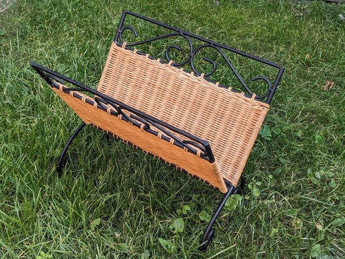 Rattan magazine rack mcm style - rattan,