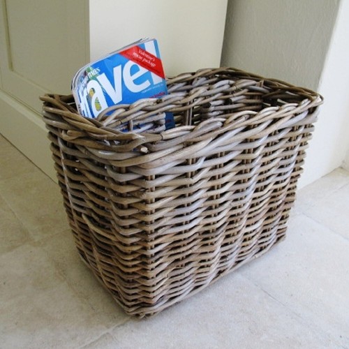 Wicker magazine basket - wicker, grey