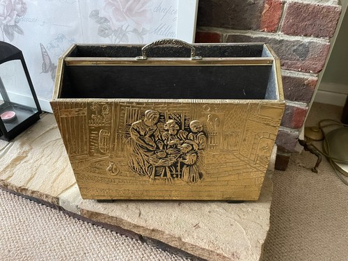Vintage embossed brass - &, wood
